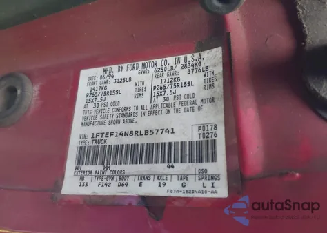 1994 Ford F150 z USA, uszkodzony, nr VIN 1FTEF14N8RLB57741